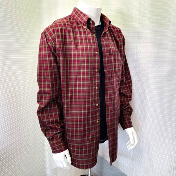 L.L. BEAN Wrinkle Resistant Plaid Shirt Mid-Weight Cotton Red Green Men's XL - Picture 11 of 13